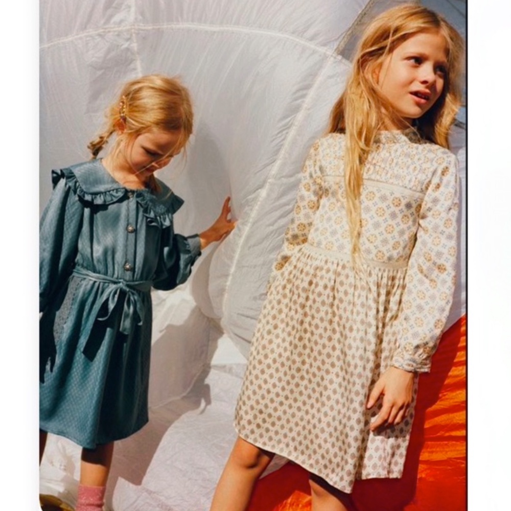 Zara girls satin printed dress with lace
